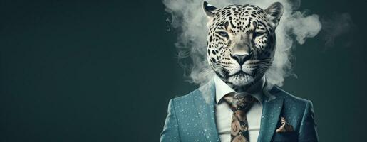 Front view of a tiger wearing a suit standing animated bur. AI Generative. photo