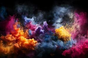 Smoke cloud design element on black background. Generative AI. photo