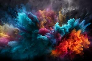 Smoke cloud design element on black background. Generative AI. photo