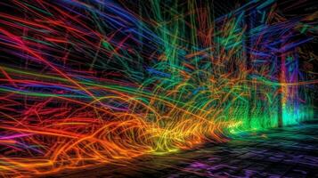 Neon lights abstract background HDR. AI Generative. photo