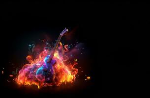 acústico guitarra en fuego y agua alto resolución acústico guitarra en fuego y agua ilustración para guitarra concierto póster. foto