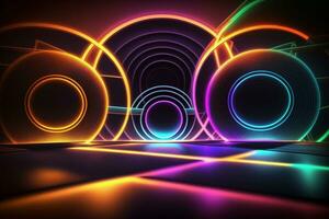 Neon lights abstract background HDR. AI Generative. photo