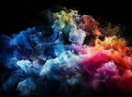 Smoke cloud design element on black background. Generative AI. photo