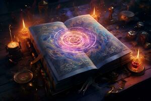 An intricate illustration of a witch ancient spellbook AI Generative photo