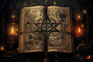 An intricate illustration of a witch ancient spellbook AI Generative photo