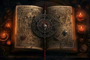 An intricate illustration of a witch ancient spellbook AI Generative photo