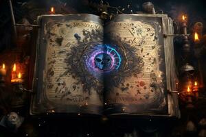 An intricate illustration of a witch ancient spellbook AI Generative photo