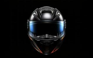 Motorbike helmet, emphasizing its durable construction, protective visor, ideal for safety-focused campaigns and advertisements targeting motorcycle enthusiasts and riders. Generative AI photo