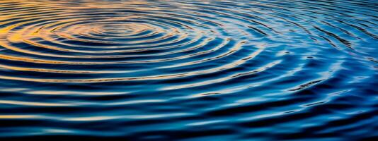 An image capturing the mesmerizing patterns and reflections created by water ripples, symbolizing calmness and serenity. Web banner backdrop. Generative Ai photo