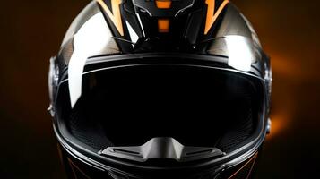 Motorbike helmet, emphasizing its durable construction, protective visor, ideal for safety-focused campaigns and advertisements targeting motorcycle enthusiasts and riders. Generative AI photo