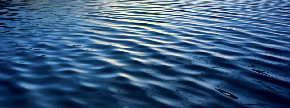 An image capturing the mesmerizing patterns and reflections created by water ripples, symbolizing calmness and serenity. Web banner backdrop. Generative Ai photo