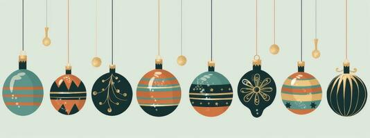 un colección de hermosamente diseñado Navidad adornos en varios formas, colores, y texturas, creando un elegante y llamativo visual para web pancartas generativo ai foto