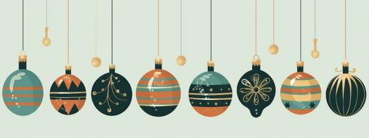 A collection of beautifully designed Christmas ornaments in various shapes, colors, and textures, creating an elegant and eye-catching visual for web banners. Generative Ai photo