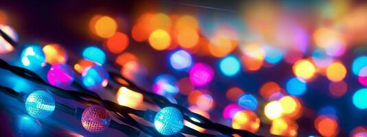 An image featuring a mesmerizing display of colorful holiday lights, capturing the festive spirit and illuminating Christmas web banners with a joyful glow. Generative AI photo