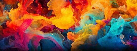 A mesmerizing image of swirling liquid in vibrant colors, reminiscent of paint or ink, creating a captivating and abstract visual experience. Web banner backdrop. Generative Ai photo