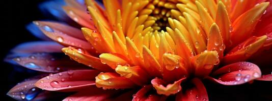 An up-close and detailed shot of a blooming flower, capturing the intricate details and vibrant colors in an eye-catching manner. Web banner backdrop. Generative Ai photo