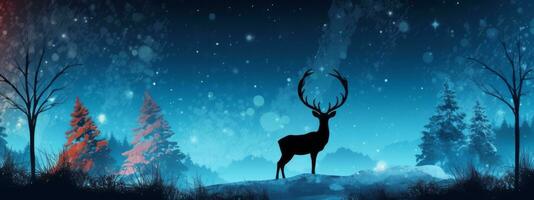 A graceful silhouette of a reindeer against a moonlit sky, conveying the enchantment and magic of Christmas. Web banner backdrop. Generative AI photo