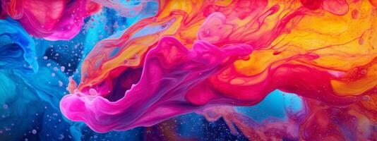 A mesmerizing image of swirling liquid in vibrant colors, reminiscent of paint or ink, creating a captivating and abstract visual experience. Web banner backdrop. Generative Ai photo