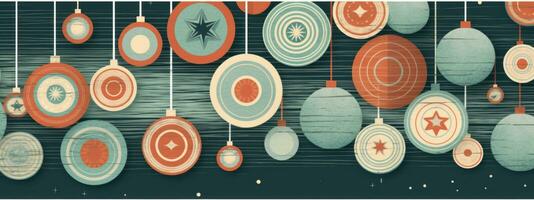 A collection of beautifully designed Christmas ornaments in various shapes, colors, and textures, creating an elegant and eye-catching visual for web banners. Generative Ai photo