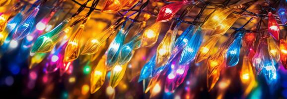 An image featuring a mesmerizing display of colorful holiday lights, capturing the festive spirit and illuminating Christmas web banners with a joyful glow. Generative AI photo