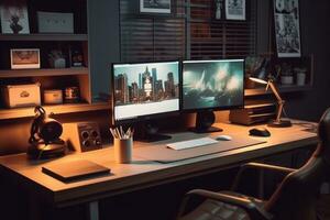 Organized desk with a motivational quote, a to-do list, and a well-structured workspace, representing efficiency and productivity in the office. Generative AI photo