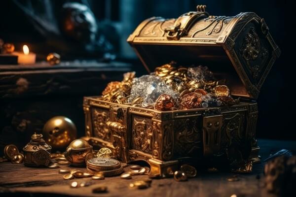 Open treasure chest filled with gold coins. Open treasure chest filled with  gold coins. Generative Ai 22588599 Stock Photo at Vecteezy