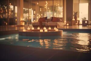 Luxurious spa setting with soft lighting, relaxing music, and serene decor, evoking a sense of serenity and well-being. Generative AI photo