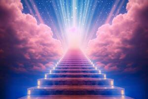 Dreamy Stairway to heaven. Generative Ai photo