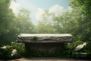 AI Generative Stone product podium on nature background photo