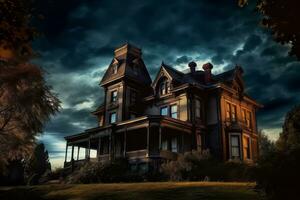 Creepy Victorian Mansion with Ghostly Apparitions. Generative Ai photo