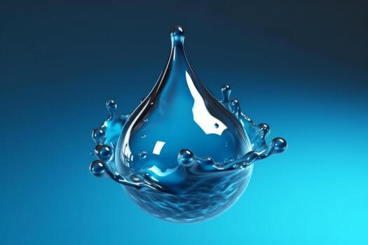Liquid Drop Splash. Macro 3D Rendering of Water Droplet Creating a Splash. Generative Ai photo