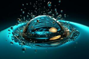 Liquid Drop Splash. Macro 3D Rendering of Water Droplet Creating a Splash. Generative Ai photo