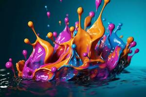 Colorful 3D Render of Vibrant Water Droplets in Motion. Generative AI photo