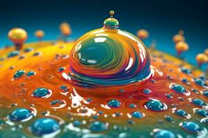 Colorful 3D Render of Vibrant Water Droplets in Motion. Generative AI photo