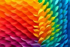 Vibrant paper art style shapes arranged in the form of a pride rainbow, representing inclusivity and diversity. background layers. Vector illustration. Generative Ai photo