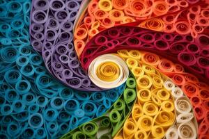 An image showcasing intricate paper quilling artwork in the form of pride symbols, creating a visually appealing representation of LGBTQ pride. Generative AI photo