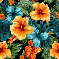 Tropical flowers hibiscus seamless photo