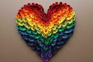 An image showcasing intricate paper quilling artwork in the form of pride symbols, creating a visually appealing representation of LGBTQ pride. Generative AI photo