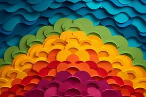 Vibrant paper art style shapes arranged in the form of a pride rainbow, representing inclusivity and diversity. background layers. Vector illustration. Generative Ai photo