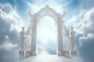 Majestic afterlife entrance.Gates of heaven entrance to meeting God. Generative Ai photo