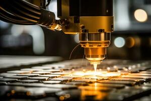 CNC machine being operated by a robotic arm, highlighting the advanced automation technology used in modern manufacturing. Generative Ai photo