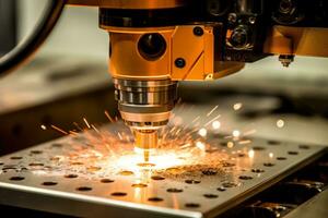 CNC machine being operated by a robotic arm, highlighting the advanced automation technology used in modern manufacturing. Generative Ai photo