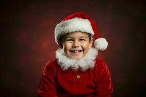 Santa Claus kid on red background.Generative Ai photo