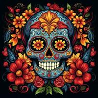 An artistic Illustration of Dia de los Muertos, a Mexican holiday celebrating and honoring deceased loved ones. Generative Ai photo