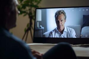 A depiction of a psychologist providing teletherapy through a video call, highlighting the accessibility of therapy in the digital age. Generative Ai photo