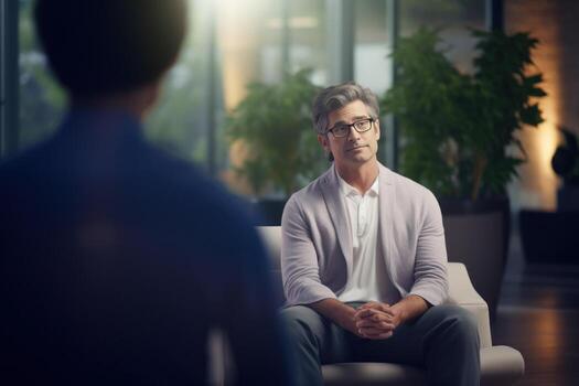 A serene scene of a psychologist guiding a patient through a mindfulness meditation exercise, emphasizing mental well-being. Generative Ai photo