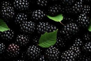 Closeup of fresh blackberries, top view, seamless pattern. Generative Ai photo