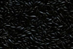 Close up of raw black rice , top view, seamless pattern. Generative Ai photo