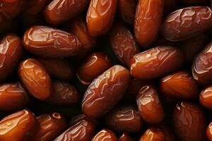 Closeup of tasty sweet dried dates, top view, seamless pattern. Generative Ai photo