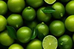 Close up of fresh limes , top view, seamless pattern. Generative Ai photo
